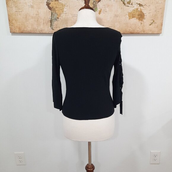 Vtg Y2K black stretch cowl neck top w/ braided arm - Kiwi brand - Picture 3 of 11